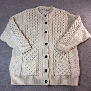 Aran Crafts Ireland 100% Wool Cable Knit Cardigan Sweater Cream XXL Womens